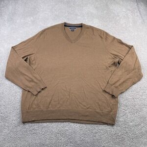 Club Room Sweater Mens 2XL XXL Brown Merino Wool Blend V‎ Neck Pullover